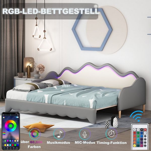STILVORA Schlafsofa 90/180×190 Tagesbett mit LED-Beleuchtung,Kinderbett ohne Matratze, Kinderbett aus Kunstleder mit LED-Beleuchtung, mit Lattenrost