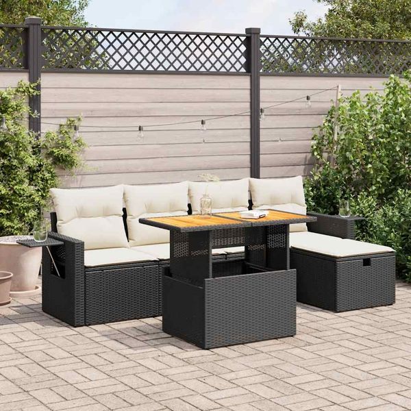 vidaXL 6-tlg. Garten-Sofagarnitur mit Kissen Schwarz Poly Rattan 3328022
