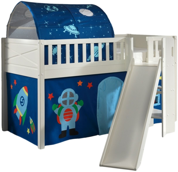 Kinderbett mit Rutsche Karyl Massivholz Weiß Textilset Astro 2 Bild 1