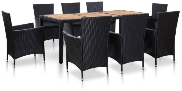 vidaXL 9-tlg. Garten-Essgruppe mit Auflagen Poly Rattan Schwarz 46023