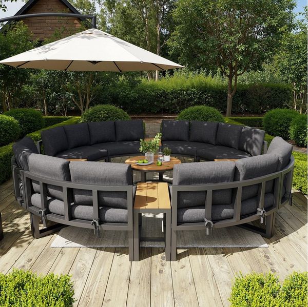 Flieks Gartenlounge-Set, (2-tlg), 2 Set x 8-Sitzer Halbkreisförmiges Gartenmöbel-Set Sitzgruppe