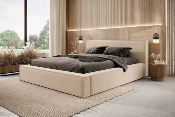 Compleo Polsterbett Designerbett mit Bettkasten MOESIN Bett boucle
