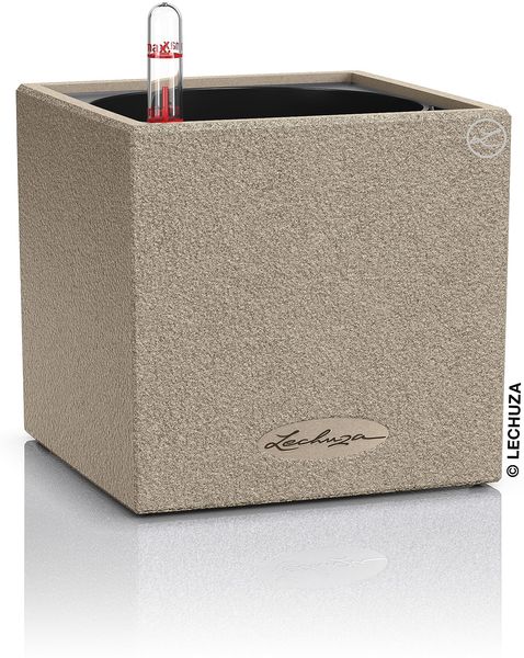 LECHUZA CANTO Stone 14 hochwertiger Kräuterwürfel mit Stick-Bewässerungssystem, sandbeige