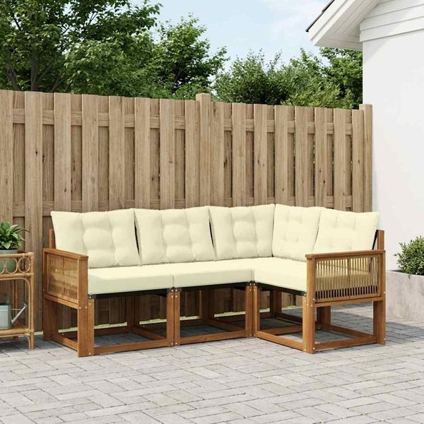 vidaXL Outdoor-Sofagarnitur mit Kissen 4 pcs Natur und Creme 3381922