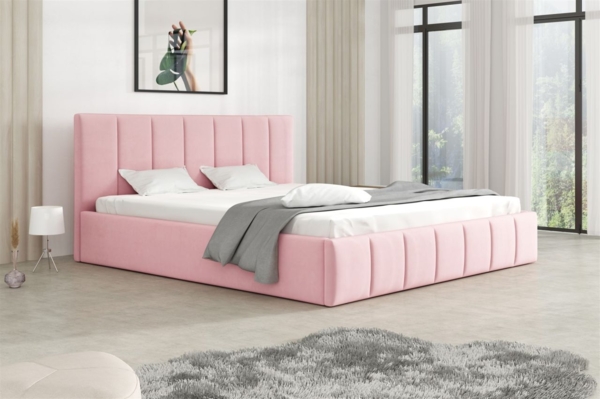 Polsterbett Doppelbett DETROIT Komplettset 140x200cm Stoff Magic Velvet Rosa