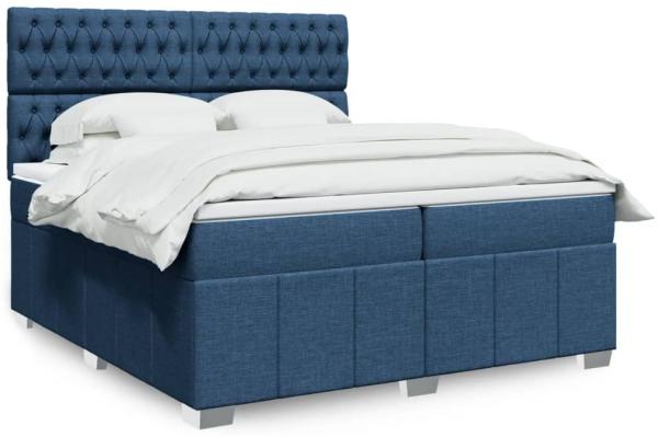 vidaXL Boxspringbett mit Matratze Blau 200x200 cm Stoff 3294088