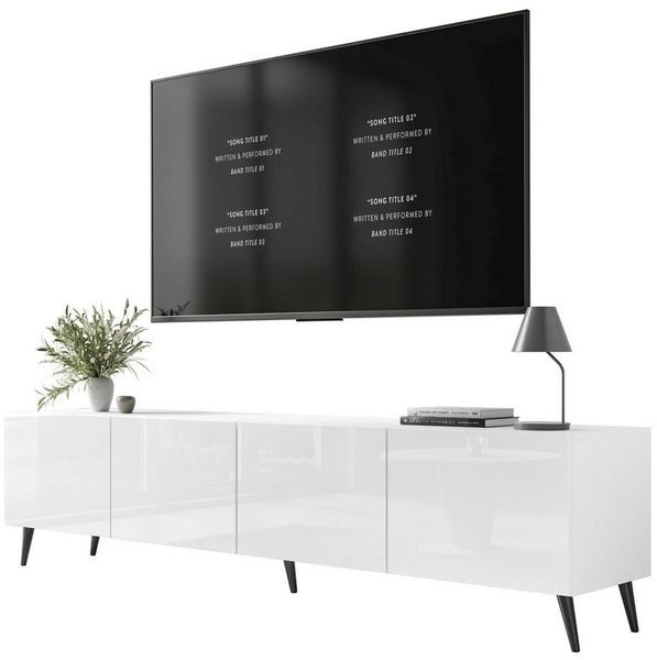 Lookway TV-Schrank AURA 200 Weiß Hohglanz auf Beinen mit LED Beleuchtung Breite: 200cm