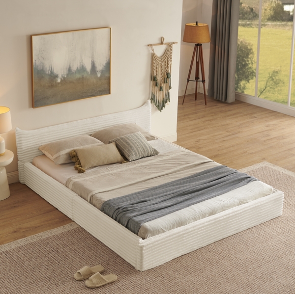 Doppelbett 160x200 cm mit Corduroy-Polsterung, Eukalyptusholzrahmen, geeignet für Schlafzimmer und Gästezimmer Bild 3