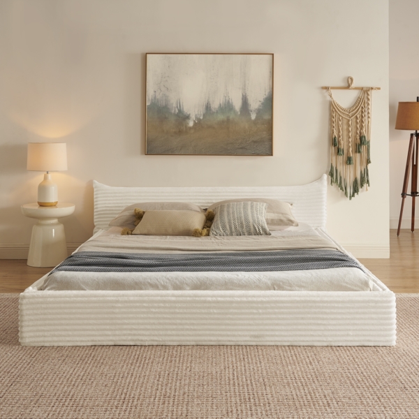 Doppelbett 160x200 cm mit Corduroy-Polsterung, Eukalyptusholzrahmen, geeignet für Schlafzimmer und Gästezimmer Bild 2