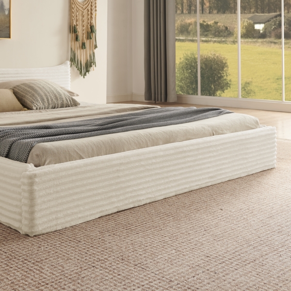 Doppelbett 160x200 cm mit Corduroy-Polsterung, Eukalyptusholzrahmen, geeignet für Schlafzimmer und Gästezimmer Bild 5