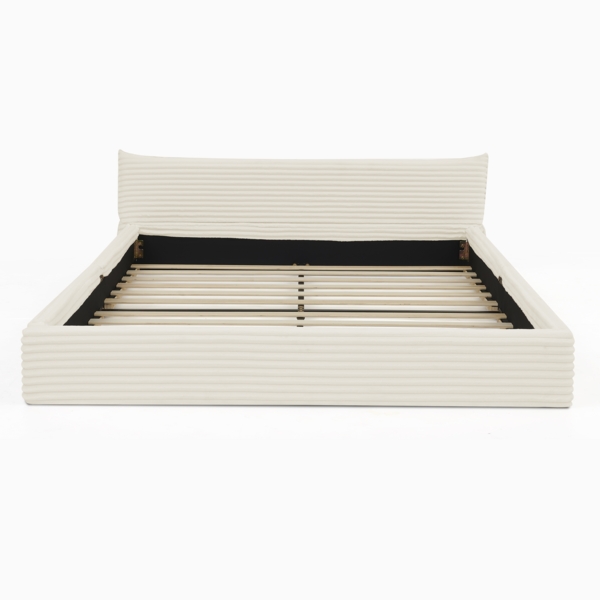 Doppelbett 160x200 cm mit Corduroy-Polsterung, Eukalyptusholzrahmen, geeignet für Schlafzimmer und Gästezimmer Bild 9