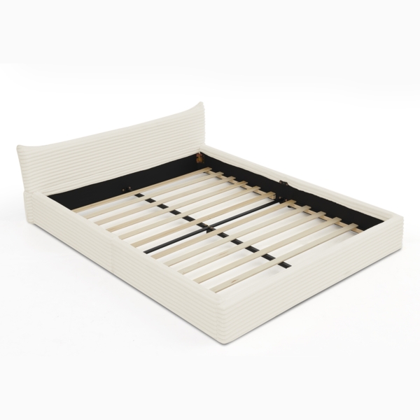 Doppelbett 160x200 cm mit Corduroy-Polsterung, Eukalyptusholzrahmen, geeignet für Schlafzimmer und Gästezimmer Bild 10