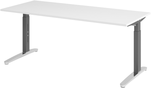 bümö manuell höhenverstellbarer Schreibtisch 180x80 in weiß, Gestell in graphit/alu - PC Tisch höhenverstellbar & groß, höhenverstellbarer Tisch Büro, großer Computertisch verstellbar, X19-W-GC