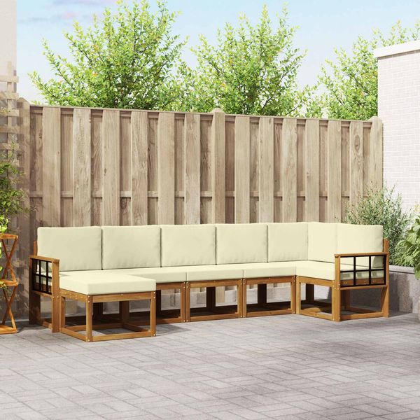 vidaXL Outdoor-Sofagarnitur mit Kissen 7 pcs Natur und Creme 3366718