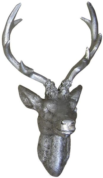 Hirschgeweih Hirschkopf Wanddeko Dekoration Wandschmuck Figur Geweih Silber 20x30cm