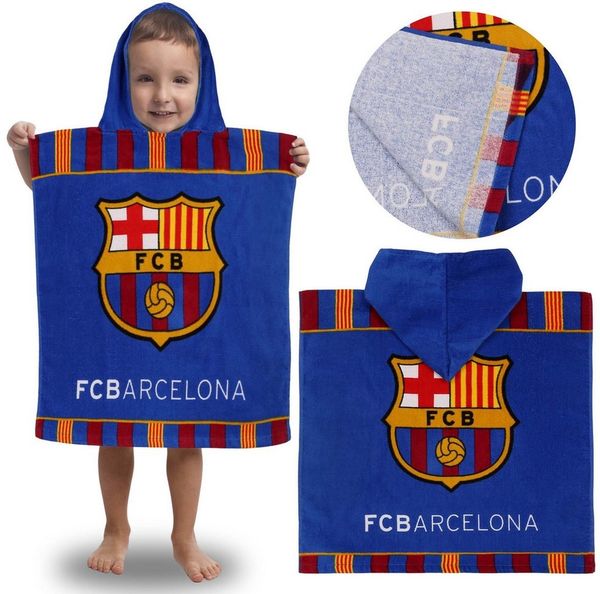 Sarcia. eu Kapuzenhandtuch FC Barcelona Kinder-Poncho 50x100 cm, 100% Baumwolle, mit Kapuze