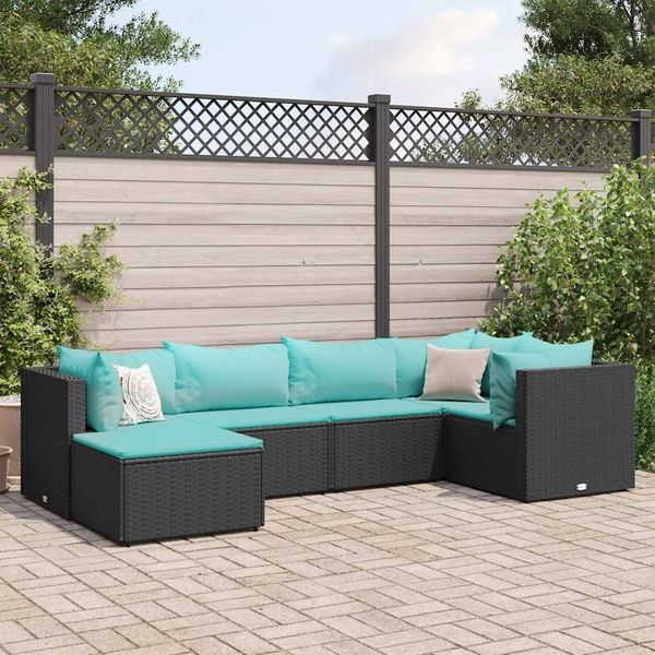 vidaXL 6-tlg. Garten-Lounge-Set mit Kissen Schwarz Poly Rattan 3308212