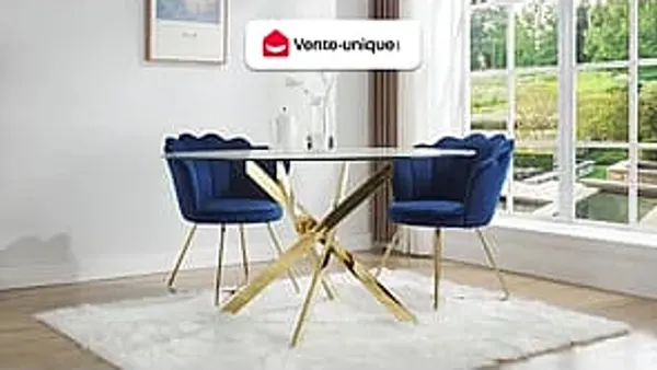 Vente-unique - COSIMA Esstisch Glas TransparentGold - B 140 cm x H 77 cm x L 140 cm