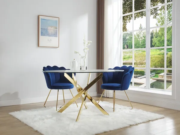 Vente-unique - COSIMA Esstisch Glas TransparentGold - B 140 cm x H 77 cm x L 140 cm