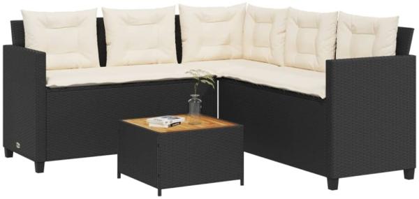 vidaXL Gartensofa in L-Form mit Tisch und Kissen Schwarz Poly Rattan 369048