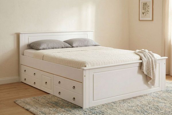 OTTO home Massivholzbett Hugo, FSC® zertifiziert, Landhausstil, zeitlos und edel (auch als Super Sparset inklusive Schubkästen), Stauraumbett, extra belastbar, Made in EU, viele Breiten
