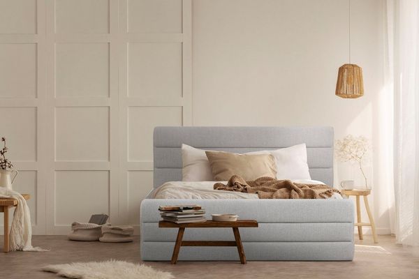 OTTO products Polsterbett Merrit, Quernaht im Kopf- und Fußteil, in 5 Breiten, auch in 220 cm Länge