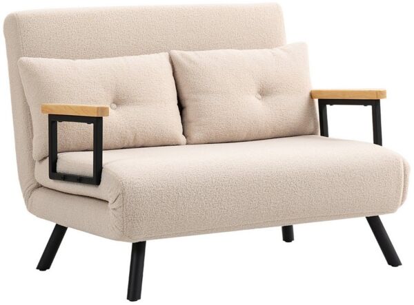 HOMCOM Relaxsessel mit Bettfunktion, Polstersofa mit verstellbarer Rückenlehne, Gästebett, Beige Fleece, 102 x 73 x 81 cm