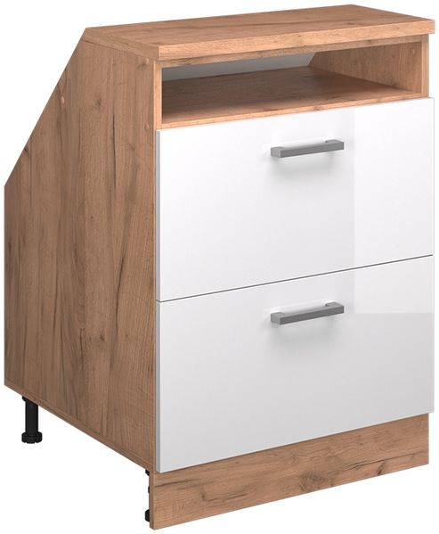 Dachschrägenschrank Rion Weiß Hochglanz 60 x 81.6 cm mit 2 Schubladen, Schrankkorpus 60 cm Tiefe Vicco