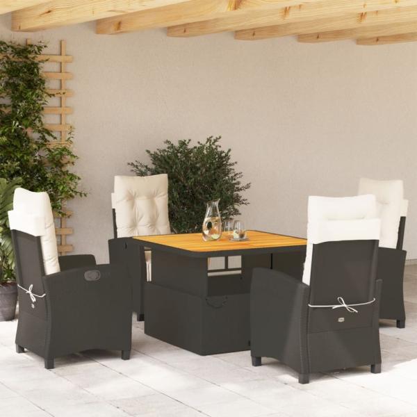 vidaXL 5-tlg. Garten-Essgruppe mit Kissen Schwarz Poly Rattan 3277378