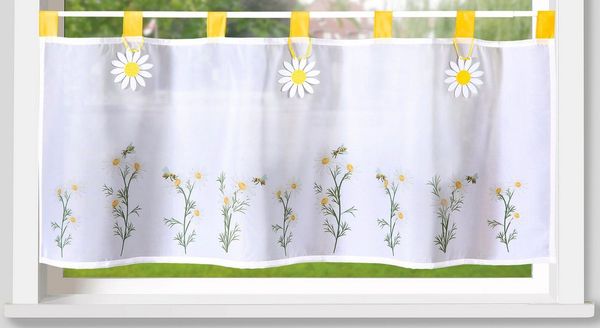 Weckbrodt Scheibengardine Madita (1 St), Schlaufen, halbtransparent, Voile, Bistro, Voile, floral, bedruckt, HxB 45x120cm, Gardine, Store