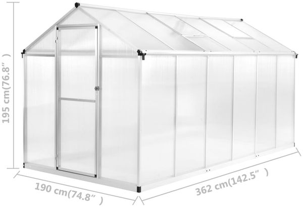 vidaXL Gewächshaus Aluminium 362x190x195 cm 13,41 m³ 45216 Bild 12