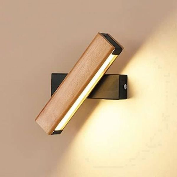 LED-Wandleuchte – 4 W Wandleuchte für den Innenbereich aus Holz – 360° drehbar – 3000 K warmweißes Licht – Massivholz – Schwarz