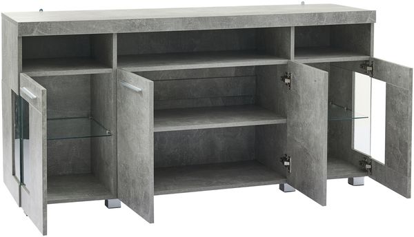Sideboard Wohnzimmer 140x40 cm Zementgrau Glasfront LED Beleuchtung 16 Farben Schubladen Industriestil Bild 10