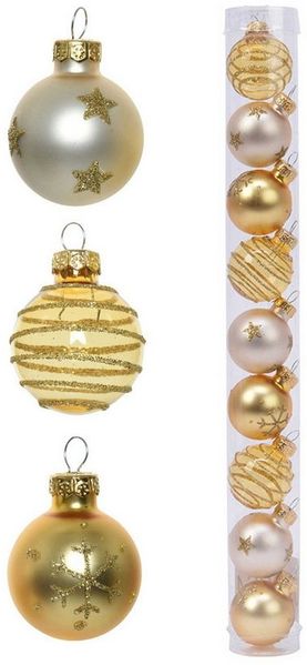 Decoris season decorations Weihnachtsbaumkugel, Weihnachtskugeln Glas mit Motiven 3cm gold / perle Mix, 9er Set