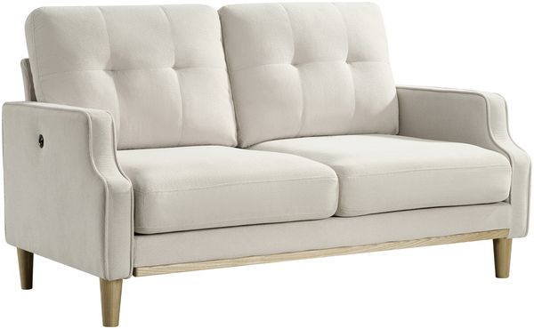 2-Sitzer Sofa mit USB-Anschluss, Stoffbezug & Holzbeinen, 135 x 72 x 85 cm, Beige