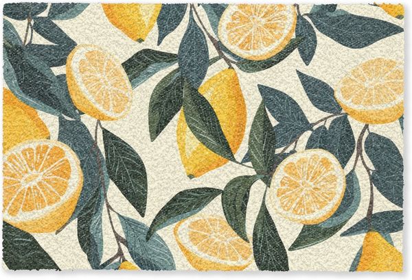 MuchoWow Fußmatte Zitronen - Früchte - Blätter - Gelb - Grün - Beige, Rechteckig, innen Schmutzfangmatte, Tür, Schmutzfänger Flur, Teppich 60x40 cm