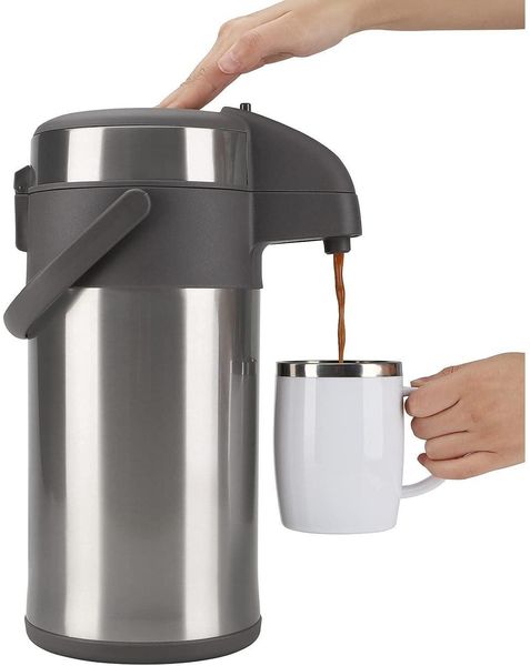 Isolierkanne Pump Thermoskanne Edelstahl 4,0 Liter 24 Tassen Kanne silber