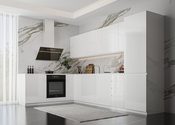 ROYAL24_MARKT Winkelküche K54-G330 R - Aspen - Praktische Räume und attraktives Design, (Komplett Set), Zeitlos - Exklusiv - Top Qualität.