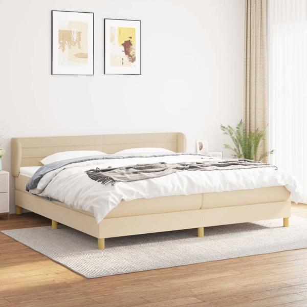 Doppelbett, Polsterbett mit Matratze Hellgrau 140x190 cm Stoff Creme 200 x 200 cm