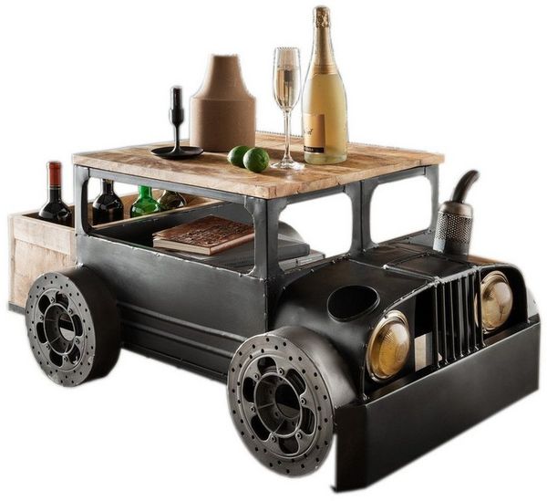 More2Home Couchtisch TRUCK, Metall/Mangoholz, auf 4 Eisenrädern