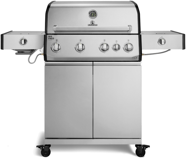 BURNHARD® Gasgrill 4-Brenner, 24,7 kW, Longlife Gussbrenner, Infrarot-Keramikbrenner, Heckbrenner, Seitenkochfeld, Piezo-Zündung, Gussrost – Big FRED Deluxe+ - Silber - #947144