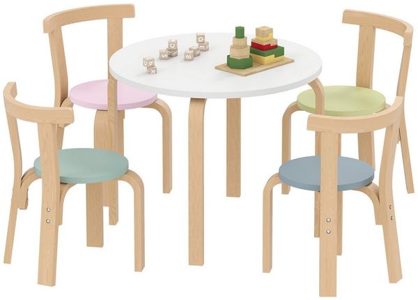 AIYAPLAY Kindersitzgruppe Tragfähigkeit bis zu 80 kg, (Kindermöbel, 5-tlg, 5-teiliges Set mit Tisch und Stühlen), für Kinder von 3-8 Jahren, Mehrfarbig