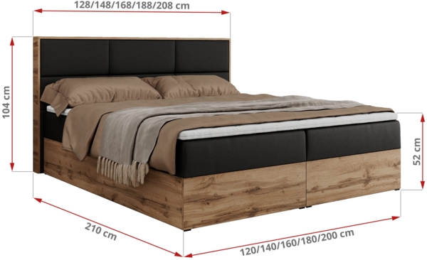 Boxspringbett mit Kopfteil und Topper, Polsterbett - ALBERO 2 - 180 x 200 cm - Schwarz Kunstleder - H3 Bild 6
