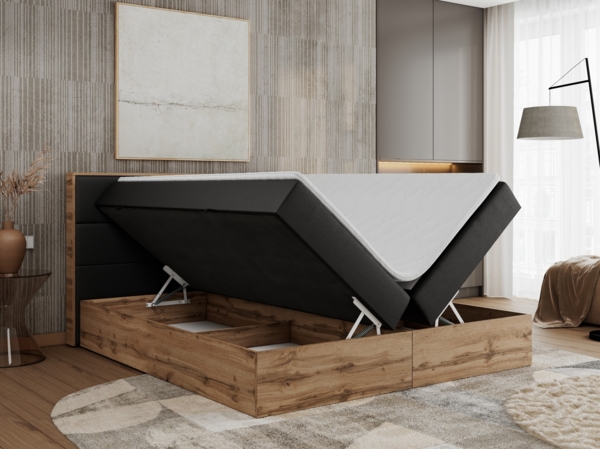 Boxspringbett mit Kopfteil und Topper, Polsterbett - ALBERO 2 - 180 x 200 cm - Schwarz Kunstleder - H3 Bild 3