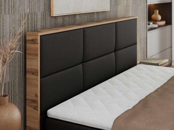 Boxspringbett mit Kopfteil und Topper, Polsterbett - ALBERO 2 - 180 x 200 cm - Schwarz Kunstleder - H3 Bild 4