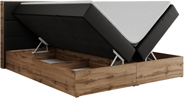 Boxspringbett mit Kopfteil und Topper, Polsterbett - ALBERO 2 - 180 x 200 cm - Schwarz Kunstleder - H3 Bild 5