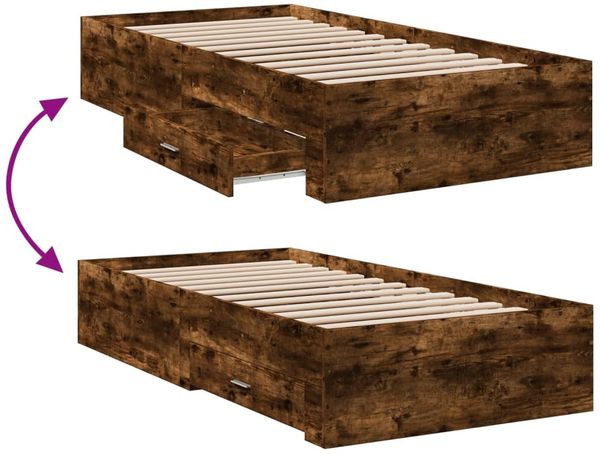 vidaXL Bettgestell mit Schubladen Räuchereiche 90x200cm Holzwerkstoff 3280430 Bild 7