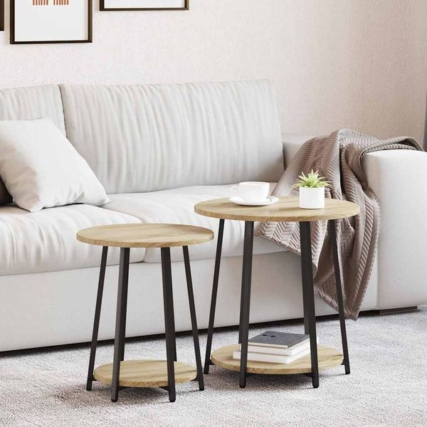 vidaXL Beistelltisch-Set mit Regal 2 pcs Sonoma Eiche und Schwarz 869703