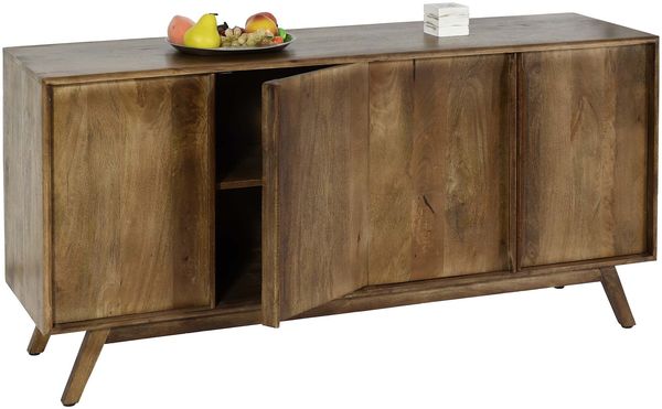 Sideboard HWC-L96, Kommode Schrank Anrichte, 4 Fächer und 4 Regalböden, Massiv-Holz Mango 72x146x43cm MVG, natur