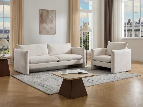 Vente-unique - GORAZI Sofa and armchair set Stoff Beige - B 86 cm x H 87 cm81 cm x L 90 cm210 cm